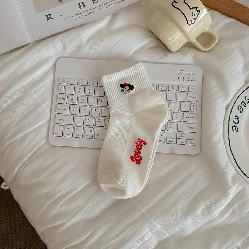 Cute White Summer Thin Cotton Socks Short Sporty Style Low-Top Sweat-Absorbing And Breathable Girl Socks
