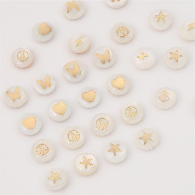 Natural Shell Double-Sided Hot Stamping Flat Round Beads For DIY Necklace Bracelet Earrings Jewelry Making