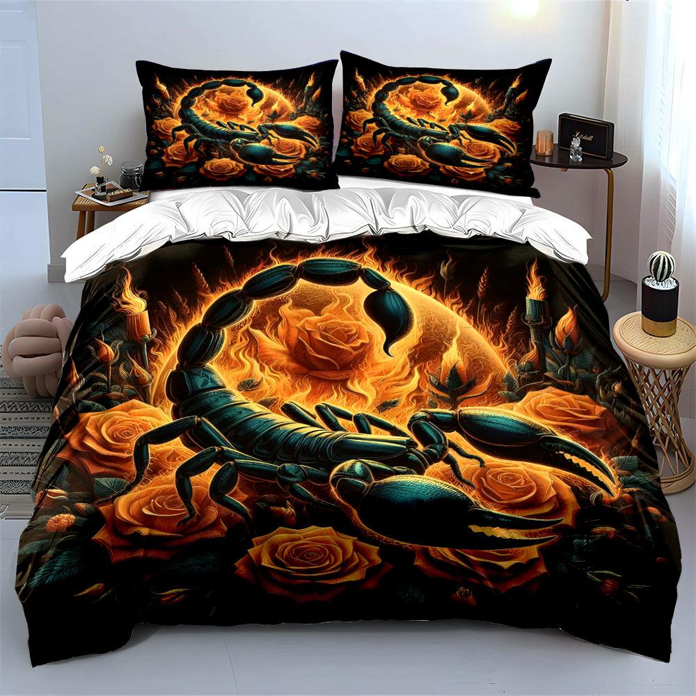 Scorpion Rose Themed Decor Set Multiple Sizes Kid'S And Adults' Bedroom Exquisite 3Pc Bedding Set, Gift