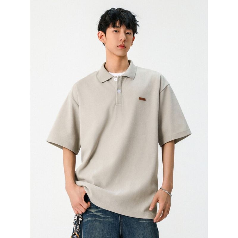 Wassup Summer Japanese Style Short-Sleeved Polo Shirt Men's Loose Heavy-Duty Casual High-End T-Shirt Polo Shirt