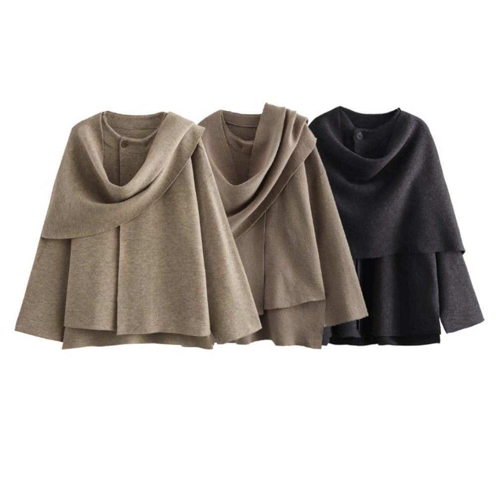 Long Sleeve Elegant Coat Women Irregular Scarf Knit Coat Top Fashion Scarf Demi-season Cape Gifts