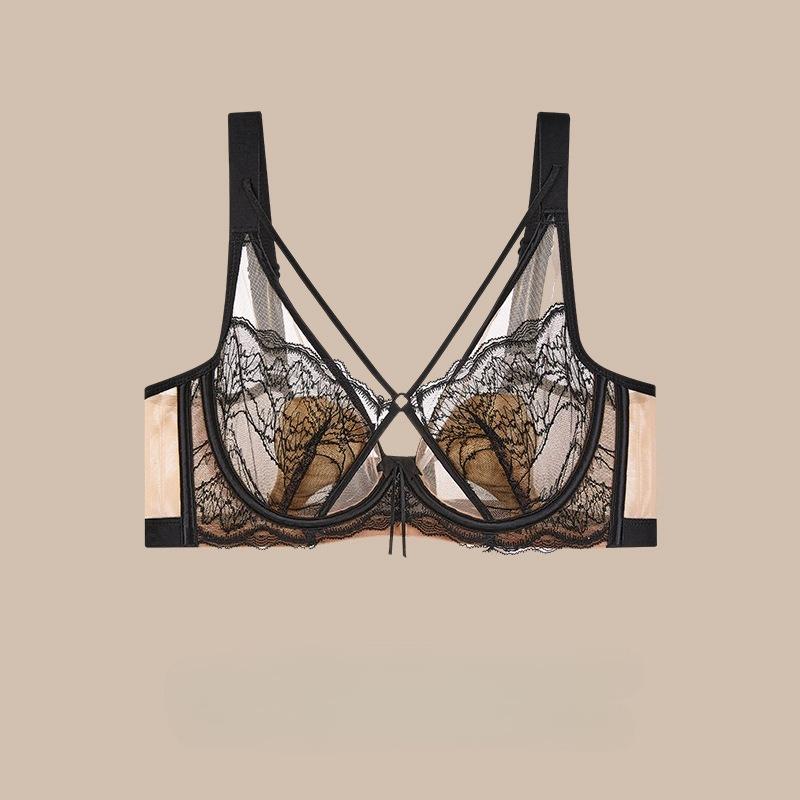 BH mit französischen Spitzen-Hasenohren, dünn, hebt und pusht, Kristall-Cup-BH, der große Brüste kleiner aussehen lässt