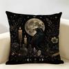 Halloween-Themed Moon And Witch Cushion Cover Durable Hypoallergenic Organic Linen Pillow Cover Washable Skin-Friendly