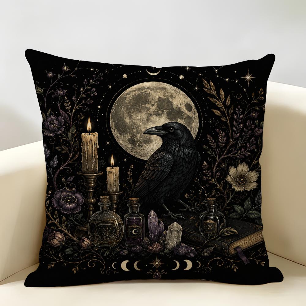 Halloween-Themed Moon And Witch Cushion Cover Durable Hypoallergenic Organic Linen Pillow Cover Washable Skin-Friendly