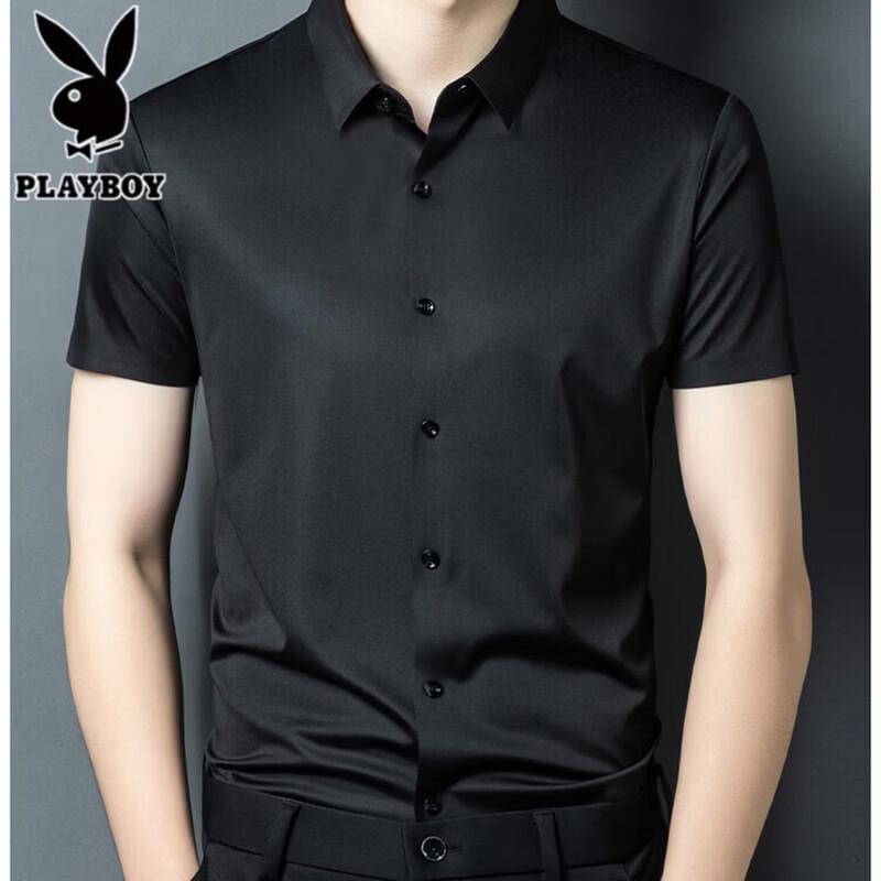 PLAYBOY Premium Men's Summer Short Sleeve Wrinkle-Free Shirt