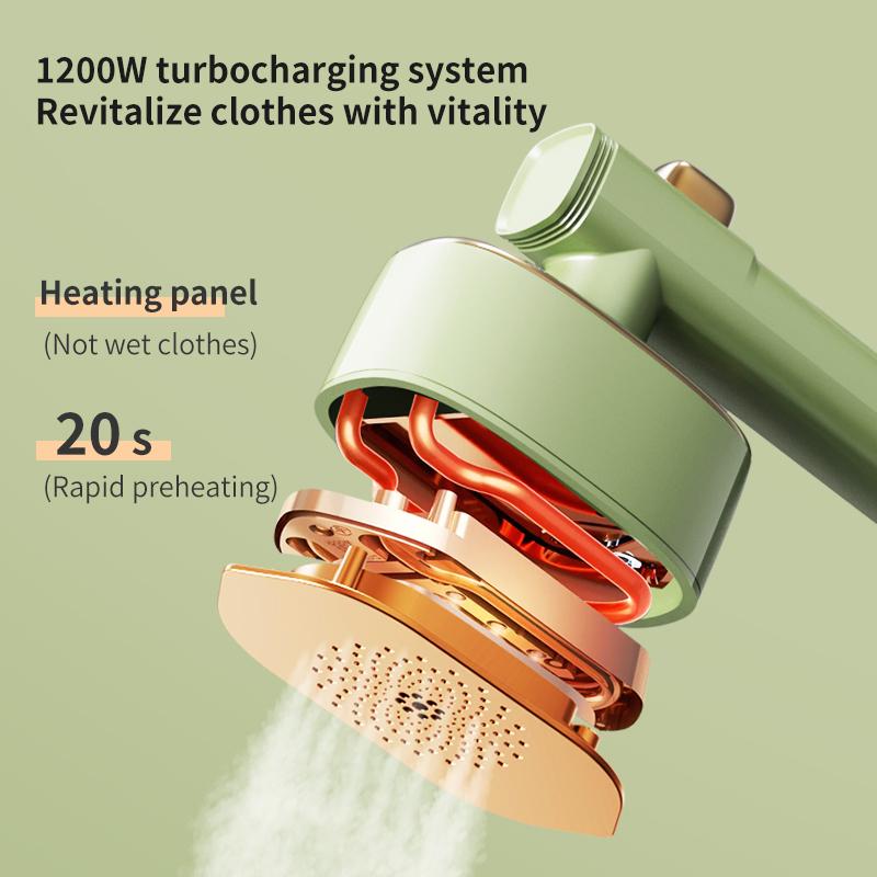 Portable 1200W Handheld Garment Steamer with Ceramic Panel for Quick Wrinkle Removal and Home Use.