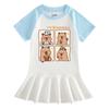 Sommer-Mädchen-Cartoon-Raglan-Farbblock-Faltenkleid mit Rüschenrock