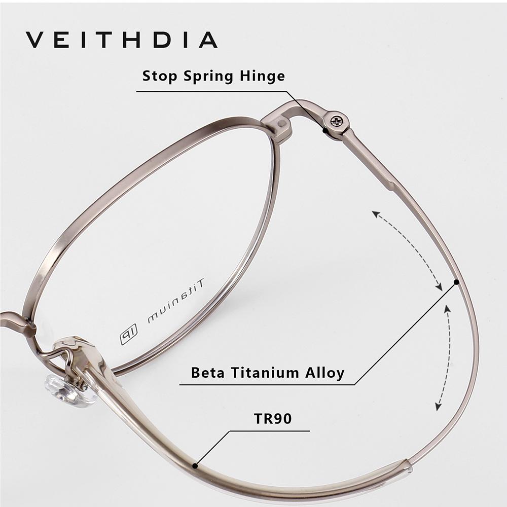 VEITHDIA Glasses Optical Titanium Alloy Frame Customizable prescription lens Eyeglasses Men Women Myopia Computer Eyewear V5587