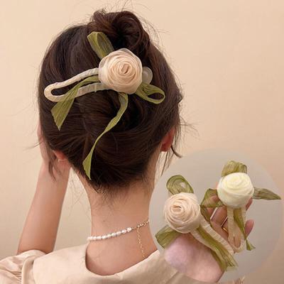 Elsie lange Haarspange Chiffon Rose Blume Spange Haarnadel