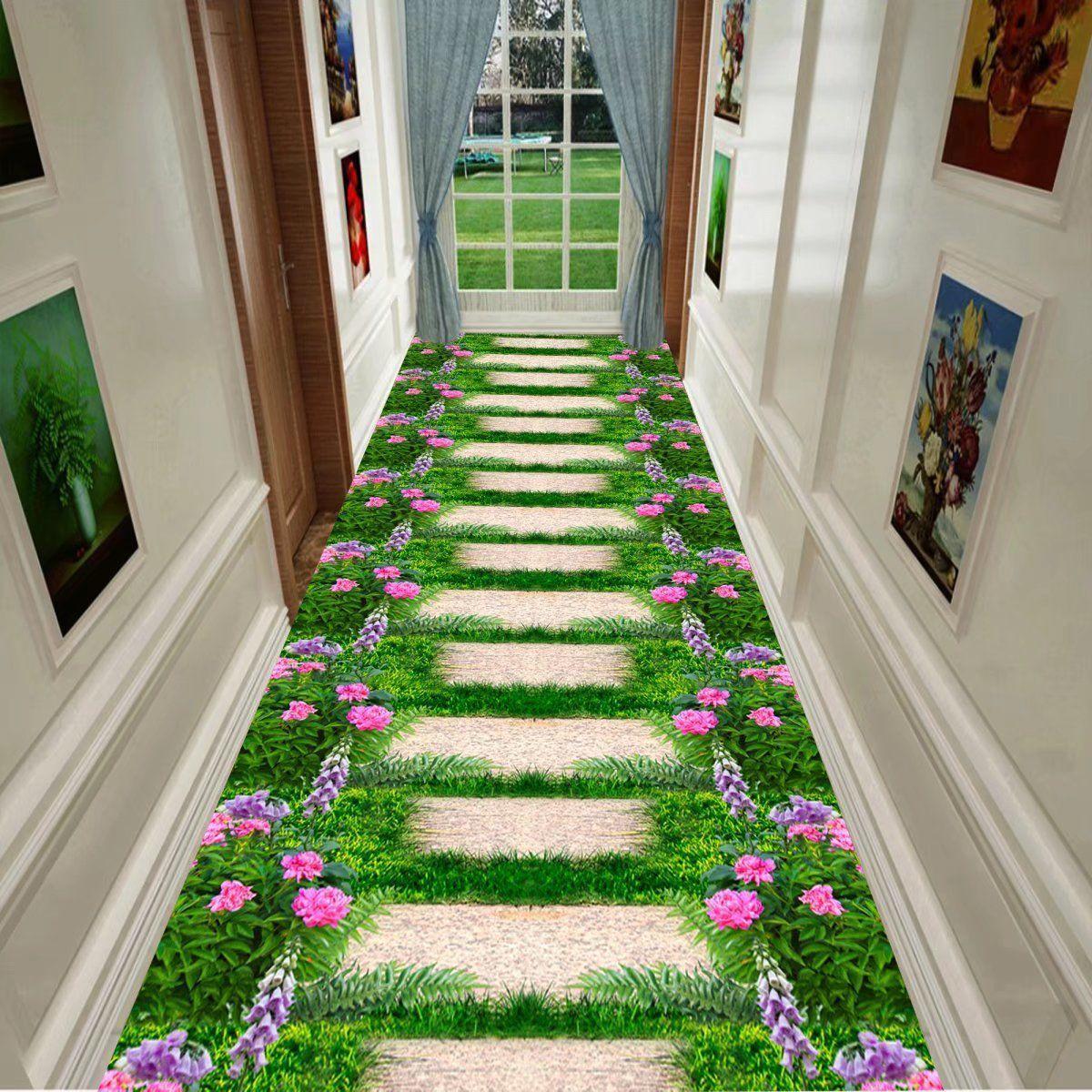 

Green Grass Path Pattern Living Room Mat Washable NonSlip Floor Mat Soft Vintage Mat Bedroom Dining Room Indoor Use 80*100CM
