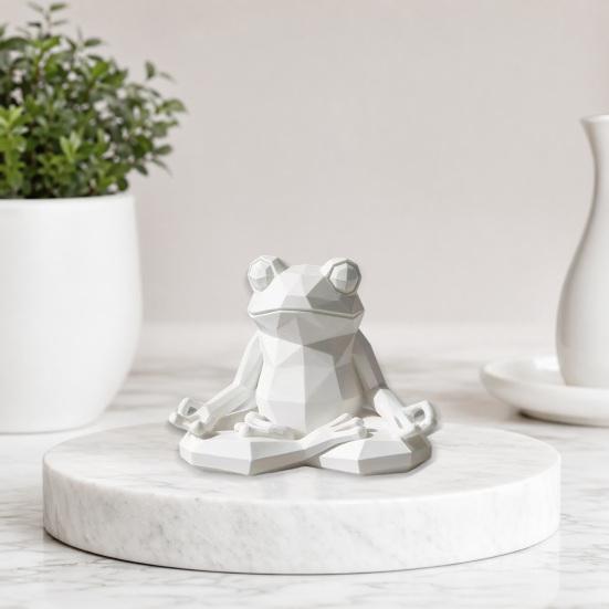 Yoga Frog Sculpture, 3D Printed Meditating Frog Figurine, Faceted Frog Sit in Meditation Statue for Desk Shelf Room Zen Decoration