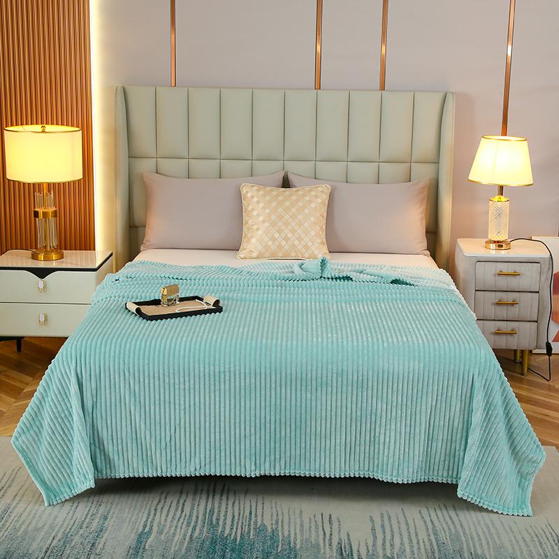 Striped Coral Fleece Flannel Blanket - Air Conditioning Nap Blanket, Solid Color, Ideal Office Gift
