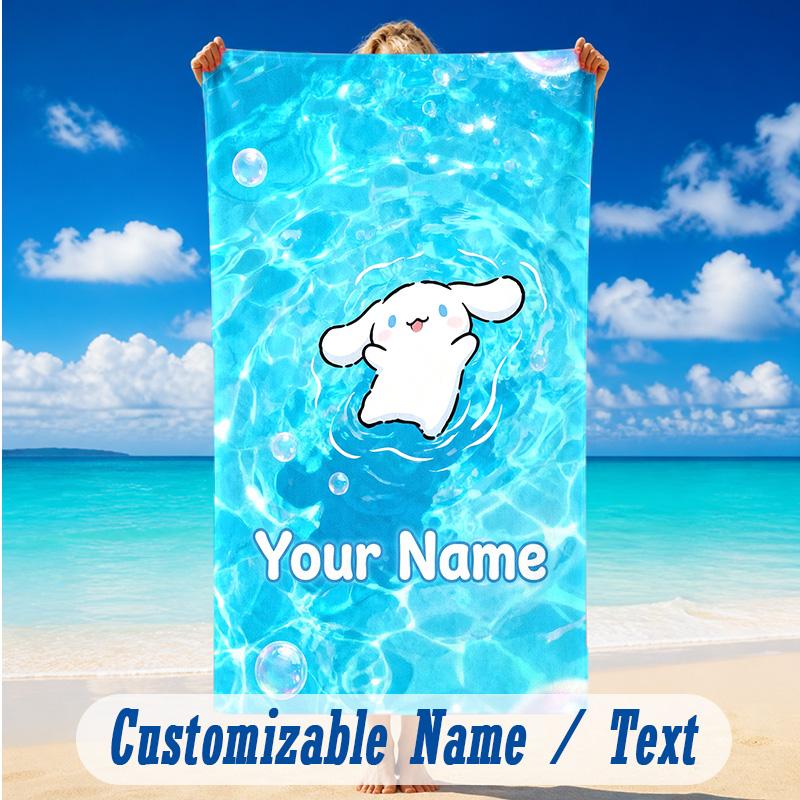 Beach Towel Custom Name Text, Quick Dry Large Towel For Beach HomeCinnamoroll