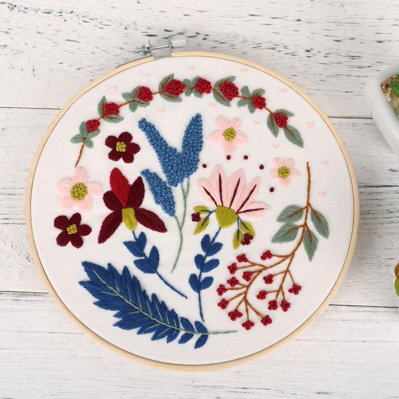 Diy Handmade Embroidery Material Package, Simple And Elegant Flowers And Plants European Style, Needle And Thread Set.