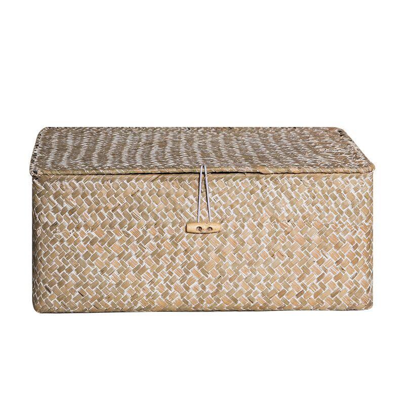 Seaweed Storage Basket with Lid Handmade Woven Storage Finishing Box Closet Organizer Sundry Bath Cosmetic Towel Container