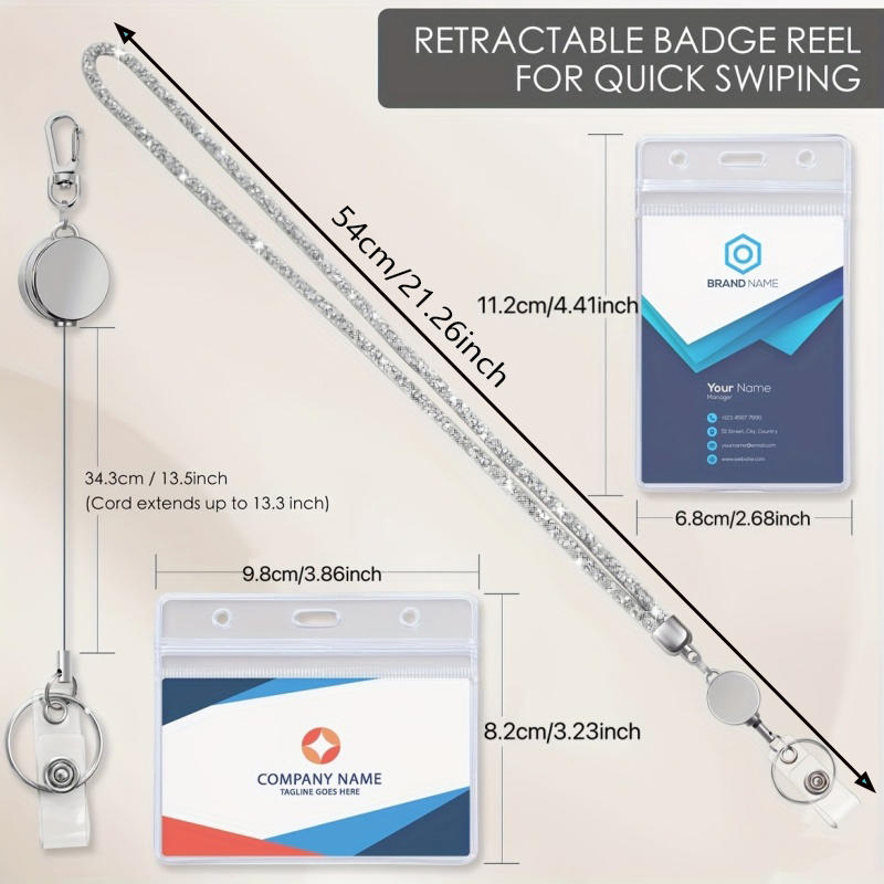 Lanyards For Id Badges 3 In 1 Set Bling Badge Lanyard With Id Badge Holder Retractable Crystal Teacher Lanyards ID Hanging Rope