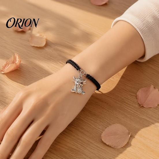 Small Animal Themed Gifts Cute Highland Cow Bracelet for Women, Metal Charm Adjustable Woven Rope Wristband with Card, Handmade Braided String