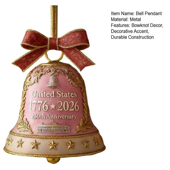 USA 250th Anniversary Bell Ornament Golden-Plated Metal Pendant Durable Collectible Decor Christmas Themed Decorative Bell