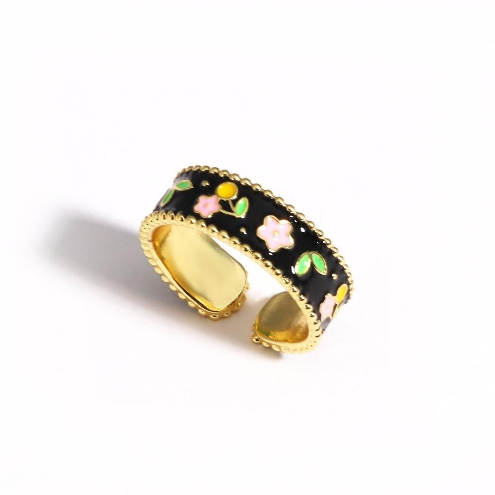 Vielseitiger Floraler Offener Ring Öl-Tropfen Vintage Schmuck Neuer Emaille Ring Geschenk