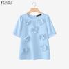 Women Casual Round Neck Elegant Splice Loose Half Sleeve Blouse