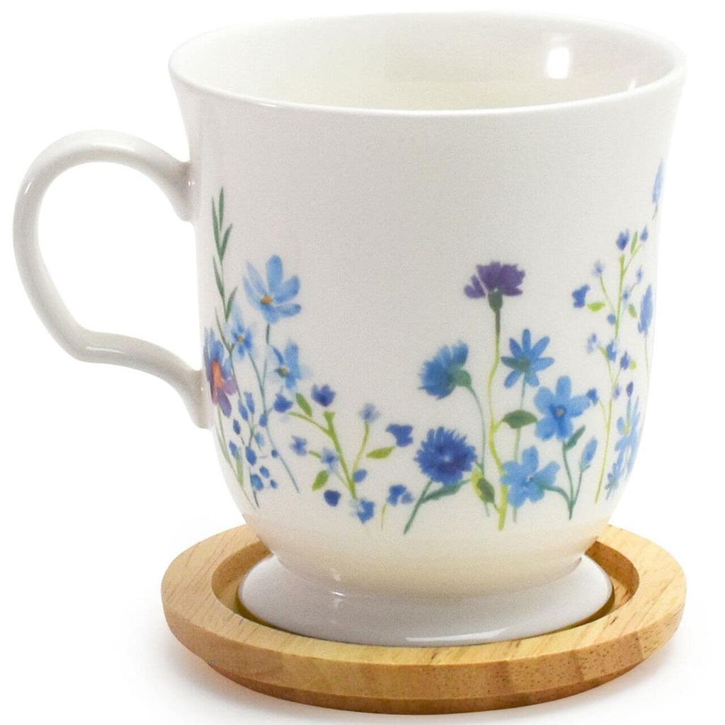 This Elegant 350ml Mug Features a Delicate Floral Design and a Gold Initial It Comes with a Coaster That Doubles As a Lid or Small It Also Comes In a