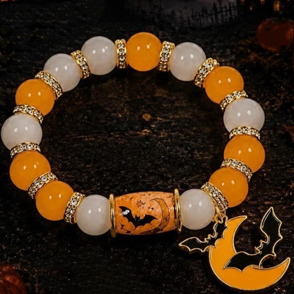 Colorful Beads Halloween Crystal Bracelet Spooky Ghost Bat Charm Bracelet Gift