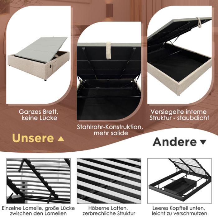 Doppelbett - MUVOE - 160 x 200 cm - Leinen - USB-C - Lattenrost