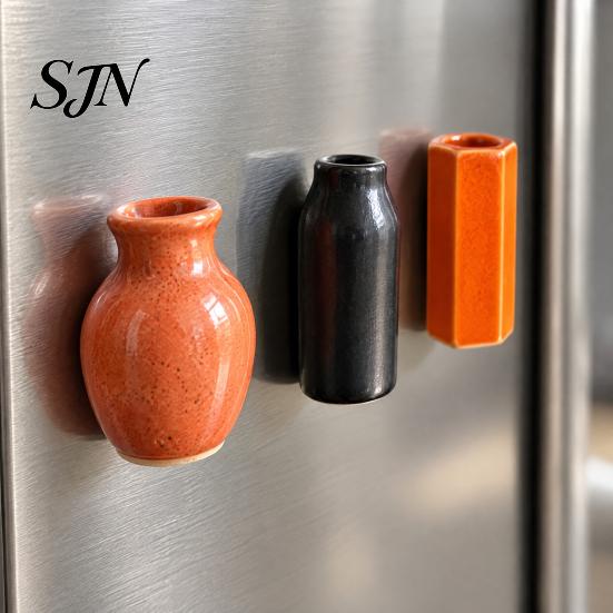 Creative Kitchen Organization Tools Mini Ceramic Vase Fridge Magnets, Cute Tiny Flower Magnets for Refrigerator Accessories Artificial Flowers,