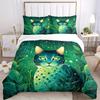 3pcs Forest Cat Bedding Set Down Comforter Cover and Pillowcases, Suitable for Guest Room Home Decoration All Seasons(No Insert) S0819053