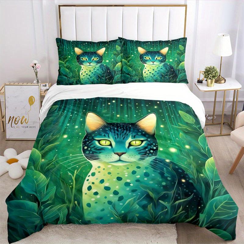 3pcs Forest Cat Bedding Set Down Comforter Cover and Pillowcases, Suitable for Guest Room Home Decoration All Seasons(No Insert) S0819053