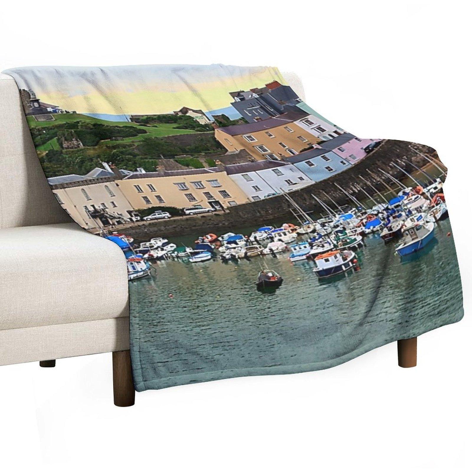 

Tenby Harbour Panorama Throw Blanket Blankets Sofas Of Decoration cosplay anime Bed Fashionable Designers Blankets 30x40in