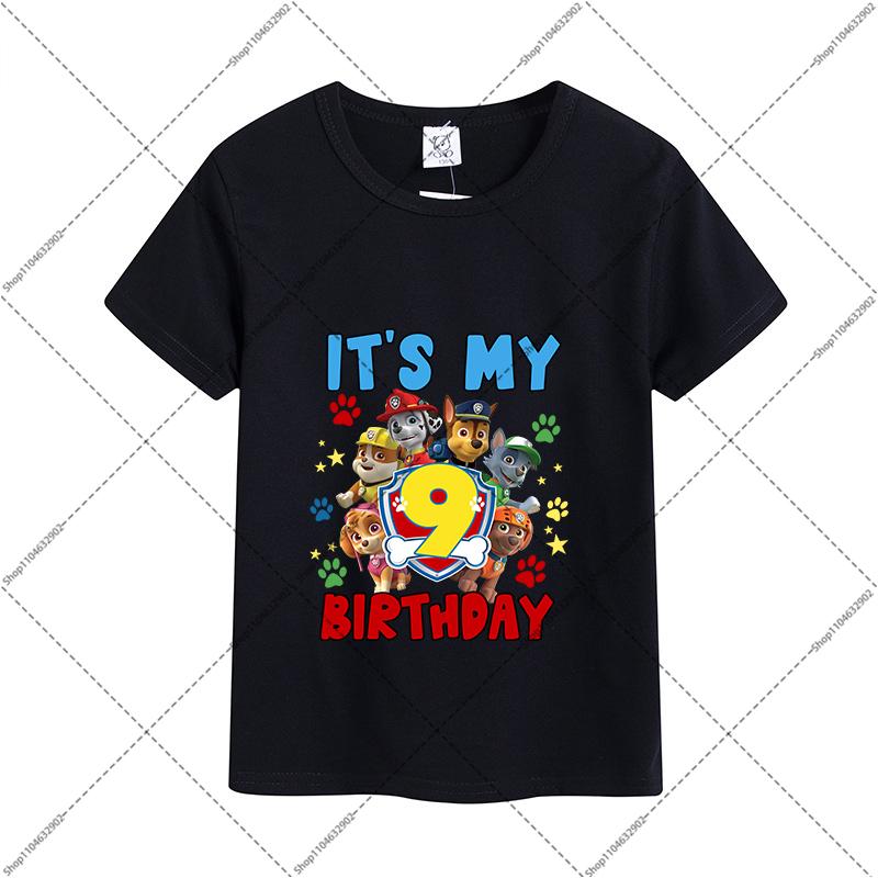 Paw Patrol Children Birthday T-shirts Cartoon Anime Numbers 1-9 Printed Tops Boys Girls Summer Clothes Kids Party T-shirt