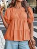 Blusa da Donna in Cotone Babydoll Manica a Sbuffo Smocked Peplo Top Svasato