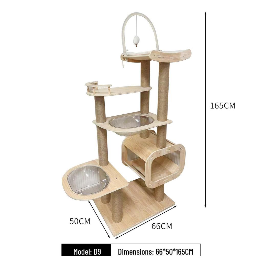 Space-Saving Wooden Multi-Level Cat Tree with Integrated Capsule Bed