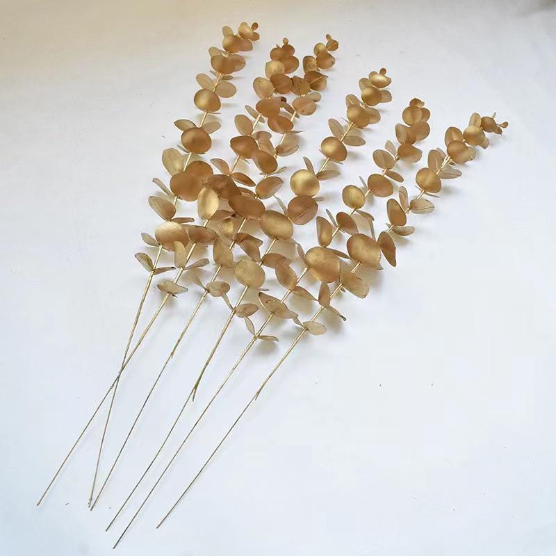 Golden Floral Bouquet: Ginkgo Leaves, Eucalyptus, Red Holly Berries - New Year Lucky Decoration Ornaments