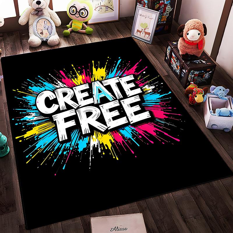"Modern Carpet with Create Free Text and Colorful Splash Design" Suitable for Use As an Anti-slip for Living Room Bedroom Sofas