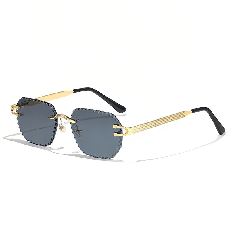 HBK 2025 Unisex Frameless Sunglasses Black PC Alloy Pink Blue Gradient Lens Polygon Rimless Design New Style Street Snap Men