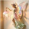 European Fairy Wall Lamp Resin Sculpture Ornament with Crystal Pendant Elf Statue Wall Decoration, Children's Living Room Home Decoration