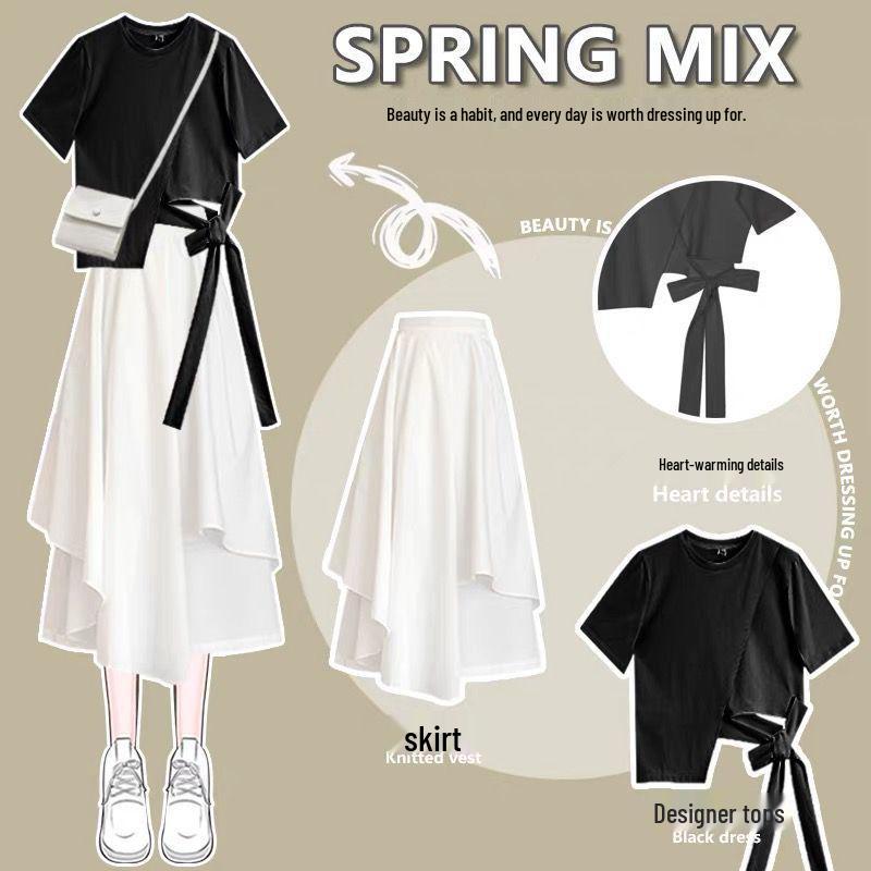 Trendy Two-Piece Summer Set: Women's Short Sleeve T-Shirt + White Skirt for 2026