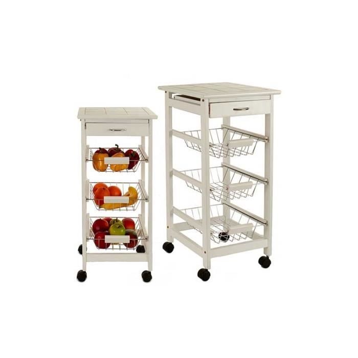 Desserte De Cuisine En Bois Blanc Et Métal - WADIGA - Rangement Légumes - Hauteur 76 Cm - Longueur 37 Cm