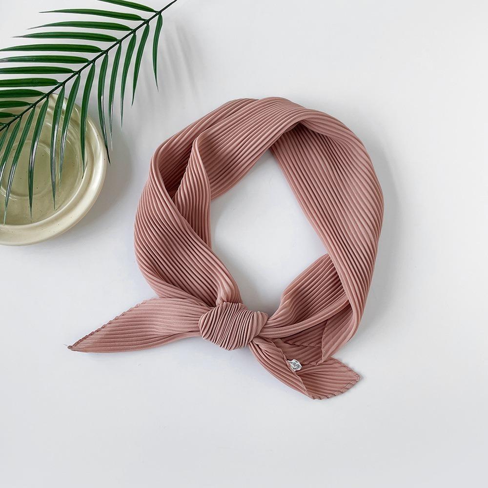 Slender Solid-color Bandana Hair Band Pleated Silk Scarf Turban Chiffon Hair Scarf  Girls