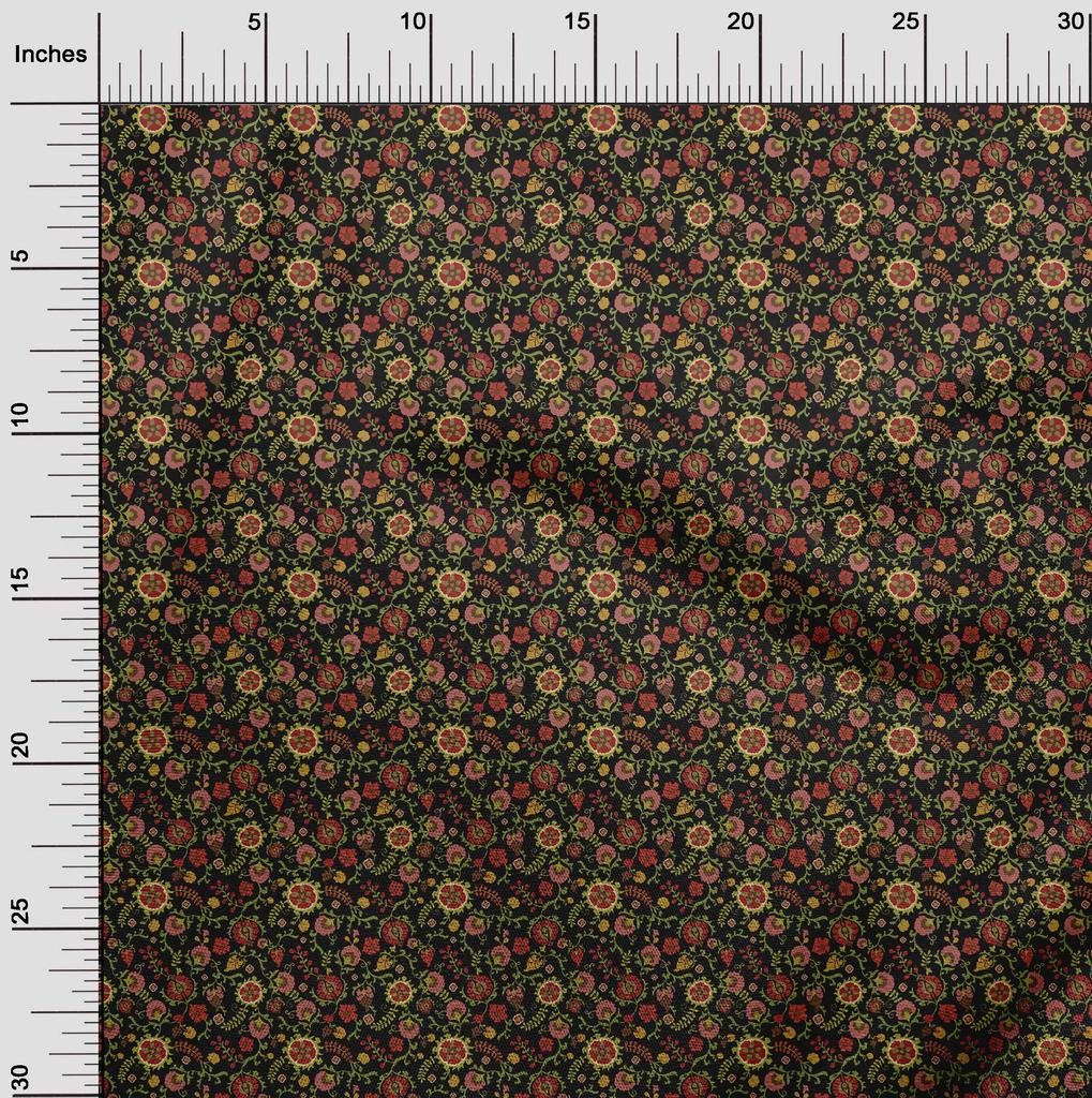 oneOone Cotton Flex Black Fabric Asian Suzani  Sewing Craft Projects Fabric Prints By Yard 40 Inch