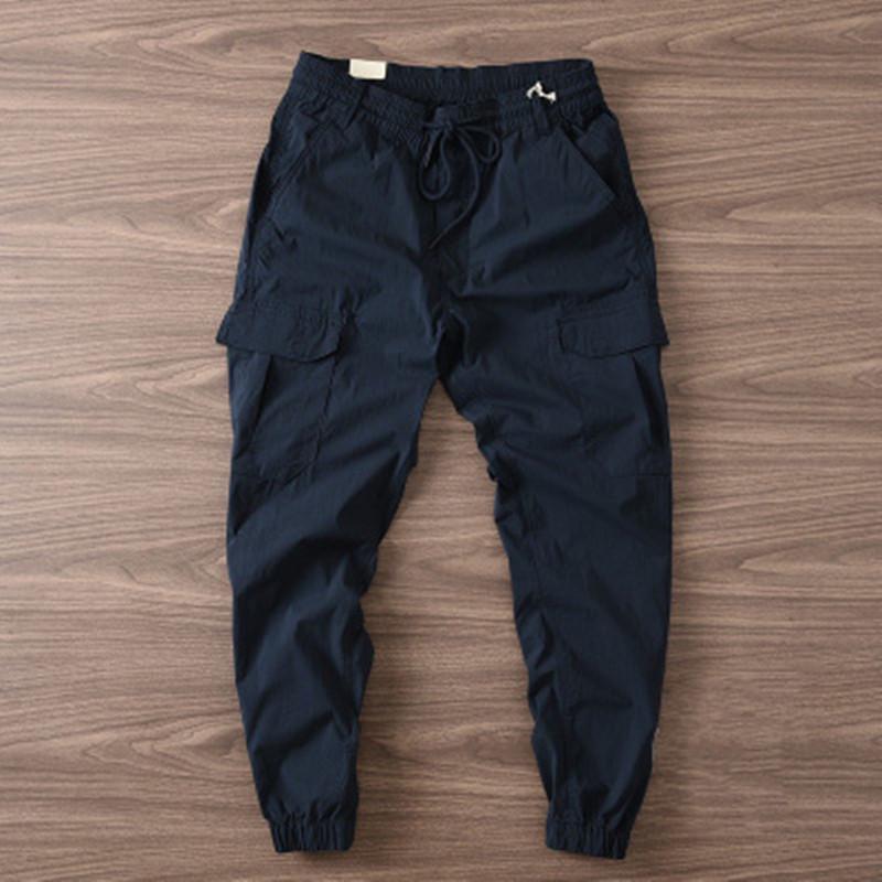Men's Spring/Autumn Cotton Work Overalls: Elastic Waist, Slim Fit, 9-Point Casual Pants