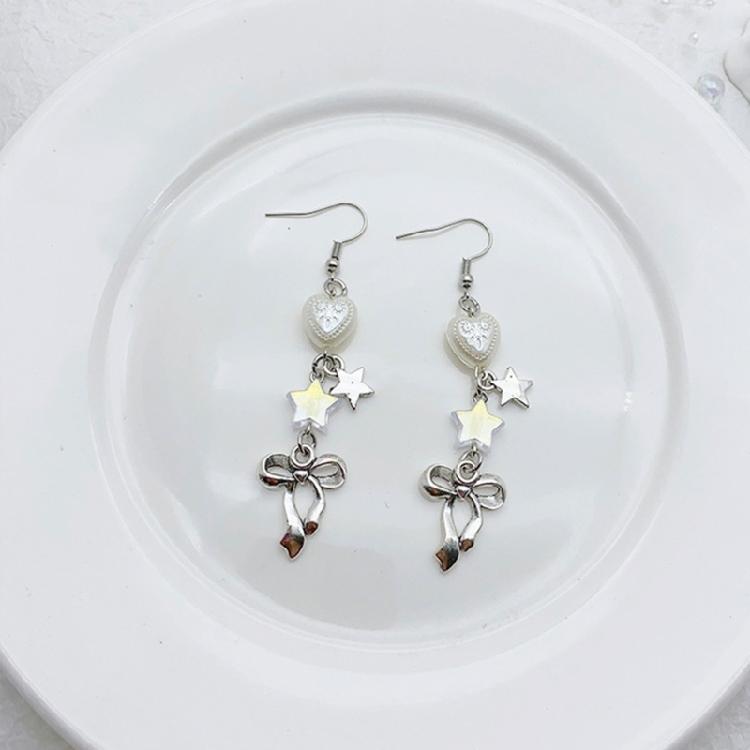 4 Pairs Bowknot/Star/Heart Ear Drop Colorful Dangle Earrings Stylish Decorations