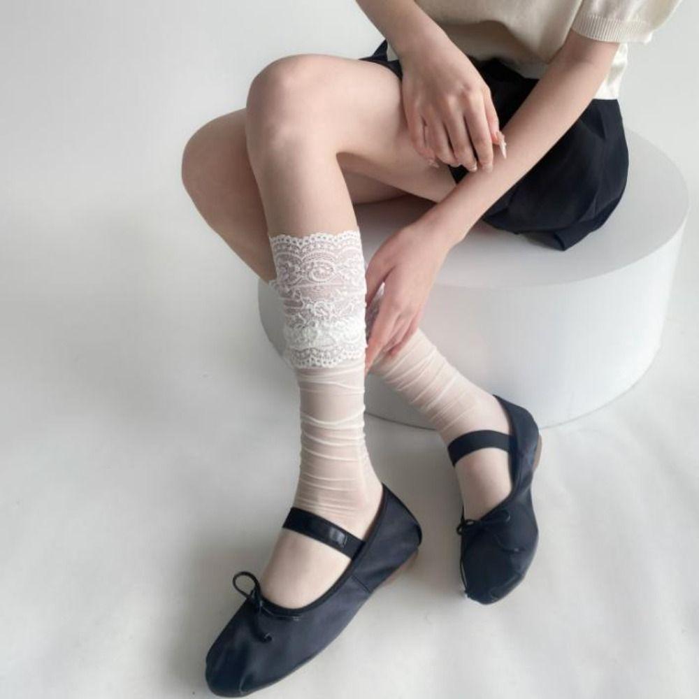 Lace Ruffle Lace Ruffle Long Socks Sheer Knee High Socks JK Lolita High Tube Socks Sweet Girls