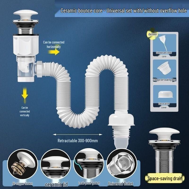 Miflame Universal Odor-Proof Washbasin Drain Pipe & Drainer Set