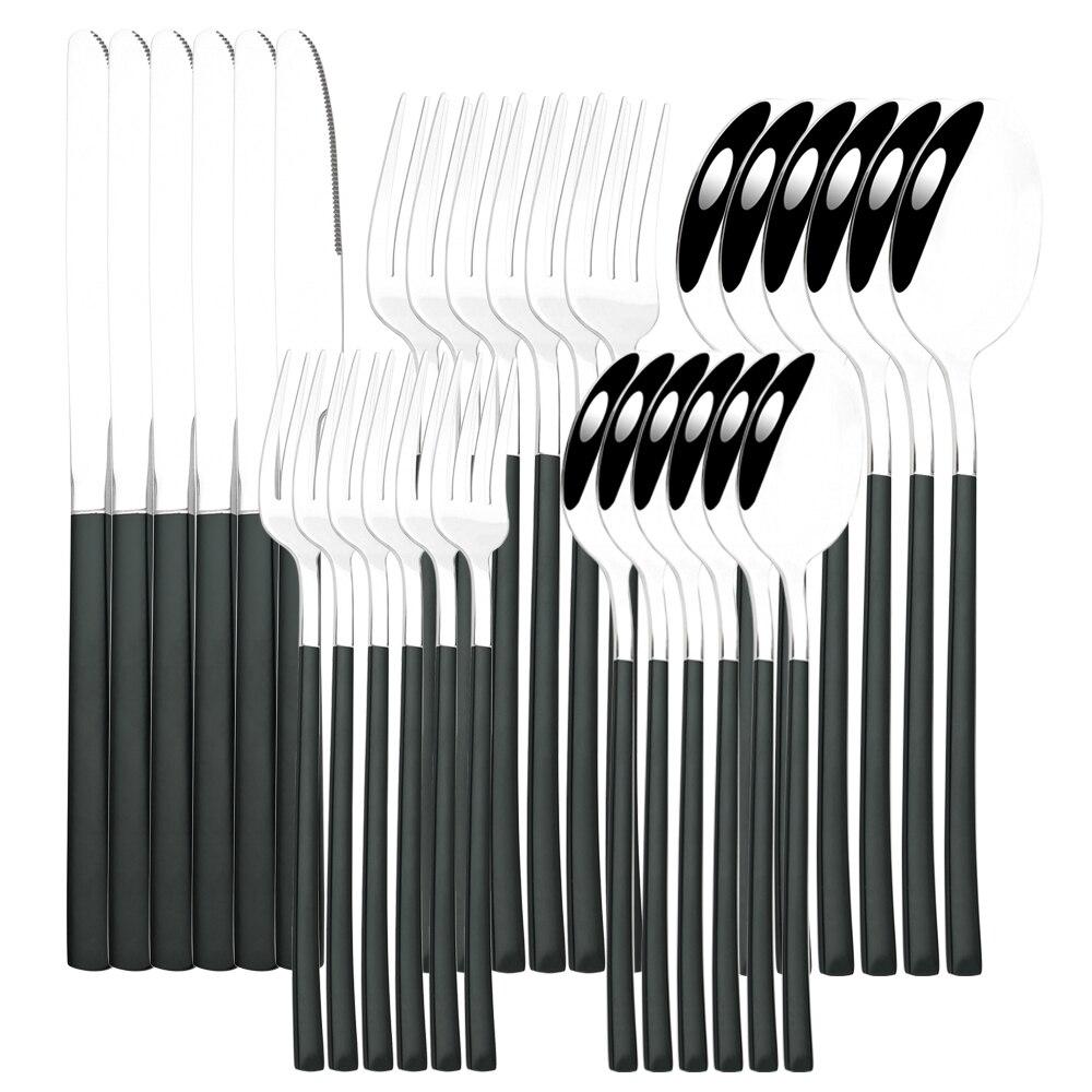 30pcs Black Gold Western Dinnerware Set Stainless Steel Cutlery Set Knife Dessert Fork Spoon Tableware Set Flatware Silverware
