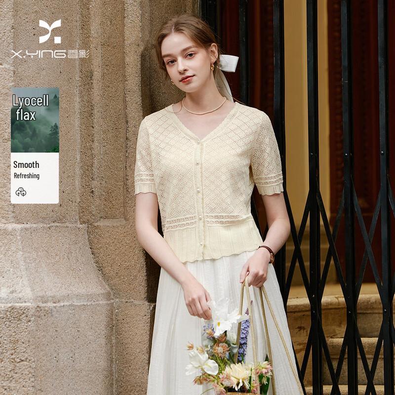 Xiangying V-Neck Hollow-Out Knitted Short Sleeve Top XL