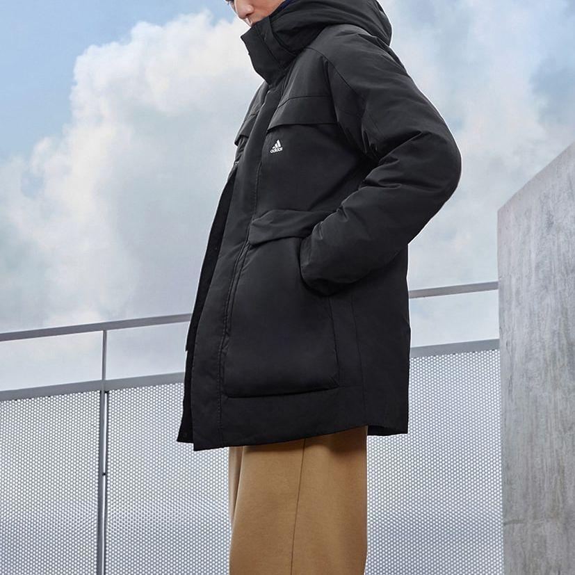adidas Giacca con Cappuccio in Piuma Sportiva Casual da Esterno a Colore Solido Uomo Giacche Nero IV7553