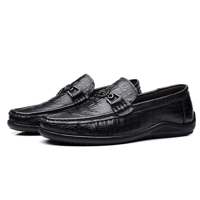 New Spring First-layer Cowhide Beanie Shoes Men's Genuine Leather Crocodile Pattern Casual Foot Leather Shoes Men's Large Size Men's Shoes 48